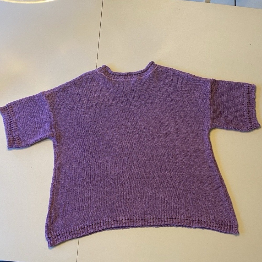 ODDI Purple Short Sleeve Knit Sweater Crew Neck Boxy Fit IT15379P Womens 2XL/3XL - Picture 3 of 9